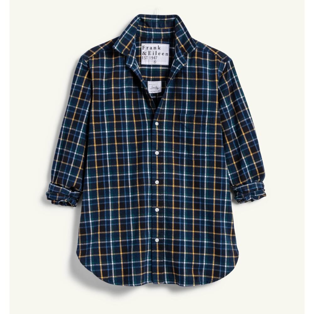 Frank & Eileen Barry Blue Plaid Flannel Long Sleeve Button Down Shirt Size S EUC